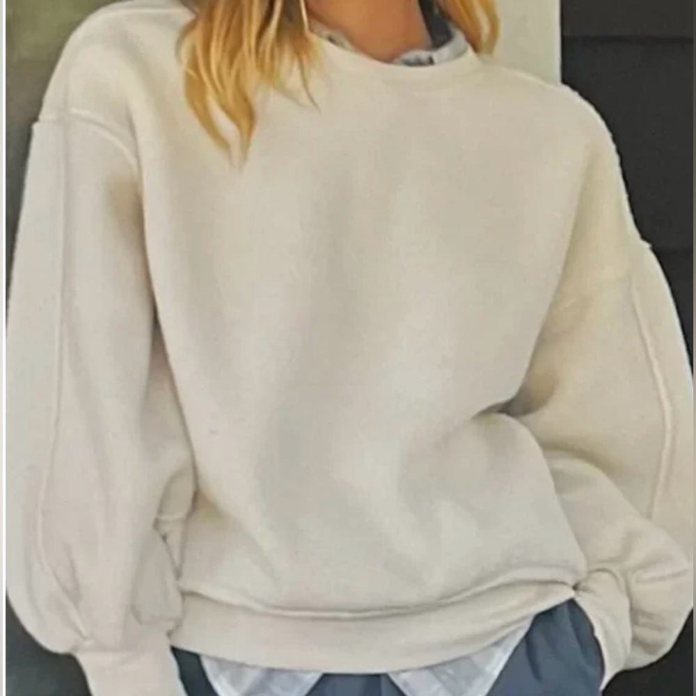 Pilcro Slouchy Crew-Neck Sweatshirt in Ivory - Size 1X Plus